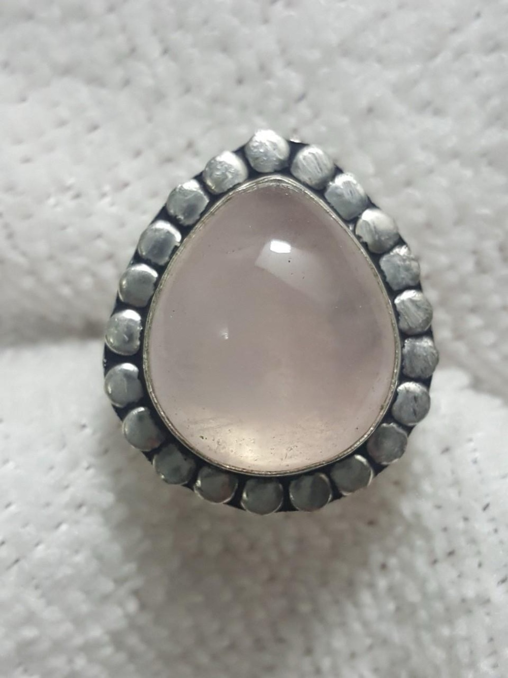 Teardrop Rose Quartz Ring in Pink with 925 Silver-Style Setting